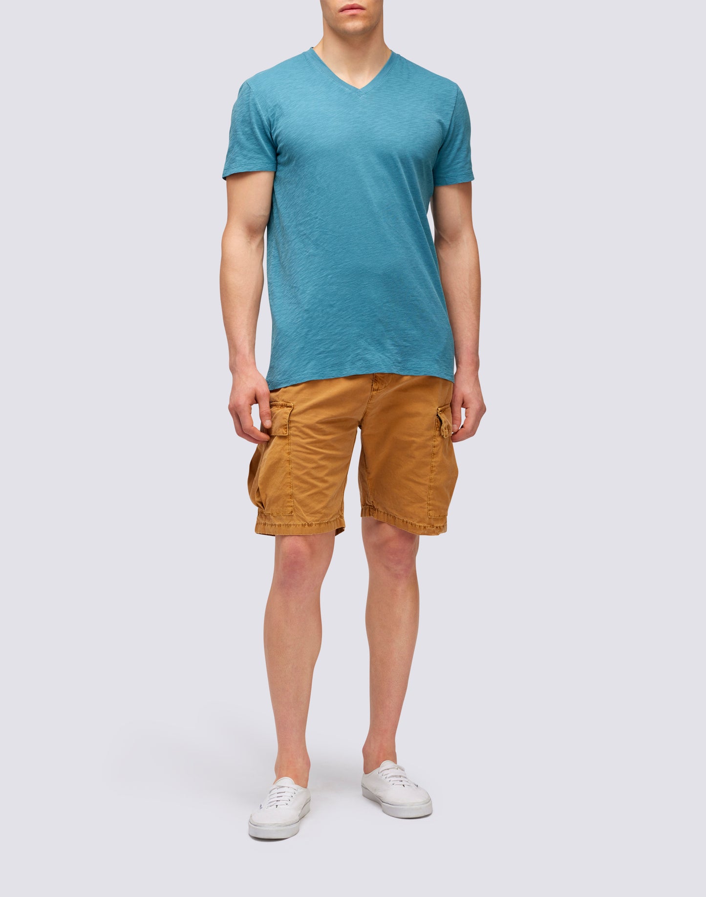 GARMENT DYED T-SHIRT WITH V-NECK