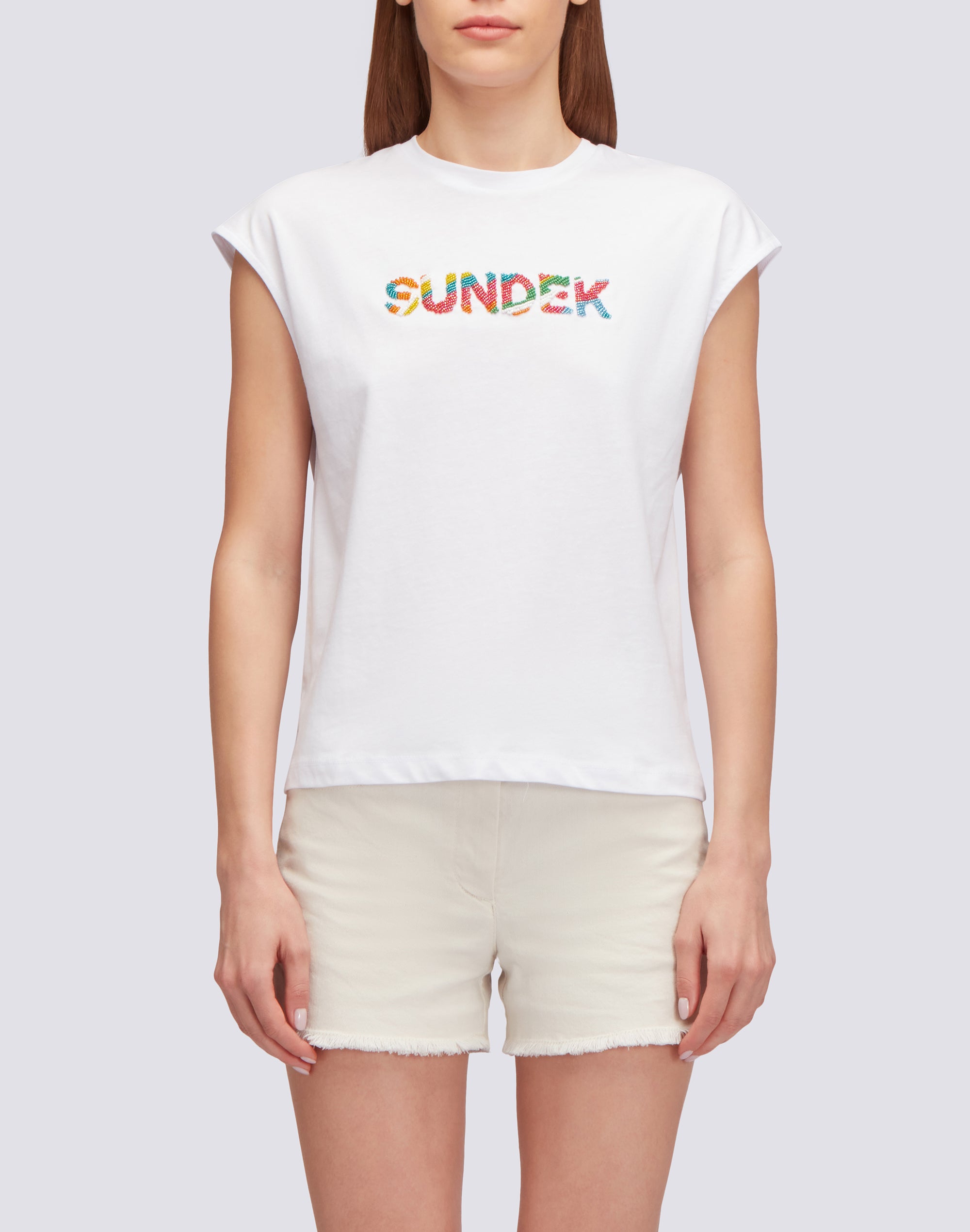 MELT THE LADY logo tight T-shirts white