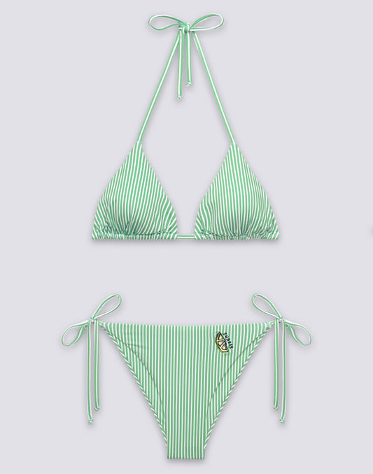BIKINI DE MUJER CON TOP TRAINGULAR Y BRAGUITA DE TIRANTES CON BORDADO DE FRUTAS