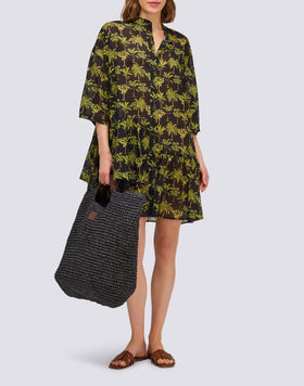 ABITO DONNA CORTO IN VOILE DI COTONE STAMPA BOTANIC