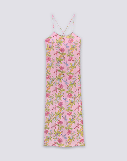 VESTIDO DE MUJER SIN MANGAS LARGO CON ESTAMPADO SWEET PARROT