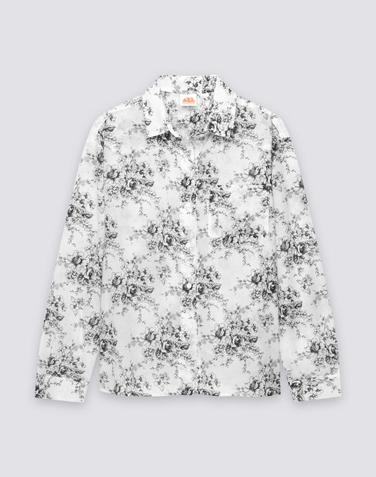 CAMISA DE MUJER DE MANGA LARGA EN VOILE DE ALGODÓN CON ESTAMPADO ROSE DE JOIE