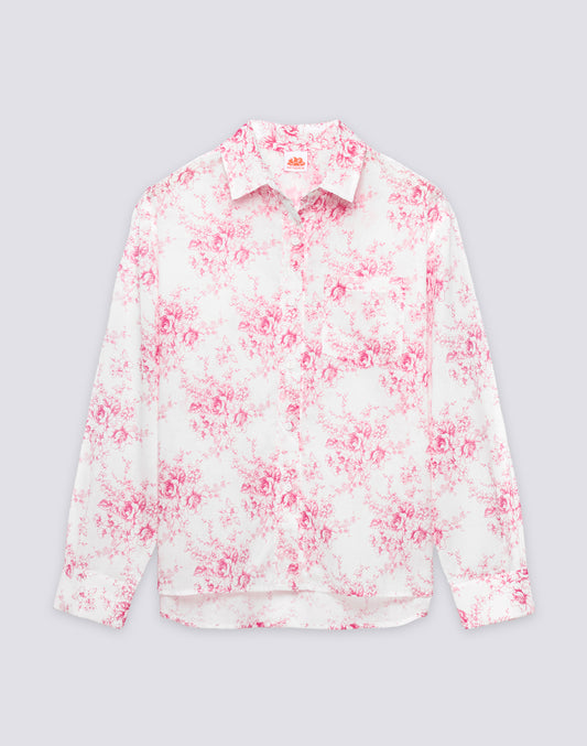 CAMISA DE MUJER DE MANGA LARGA EN VOILE DE ALGODÓN CON ESTAMPADO ROSE DE JOIE