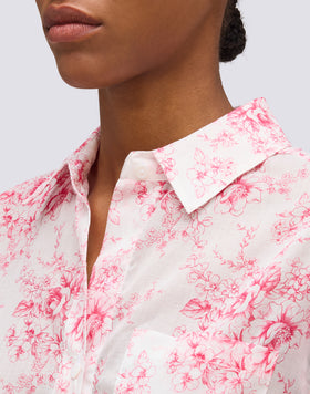 CHEMISE FEMME À MANCHES LONGUES EN VOILE DE COTON IMPRIMÉ ROSE DE JOIE