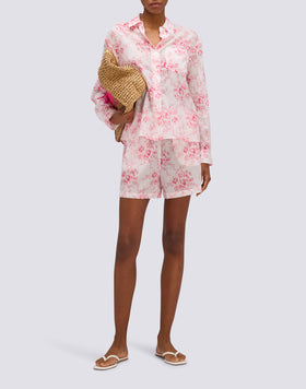CHEMISE FEMME À MANCHES LONGUES EN VOILE DE COTON IMPRIMÉ ROSE DE JOIE