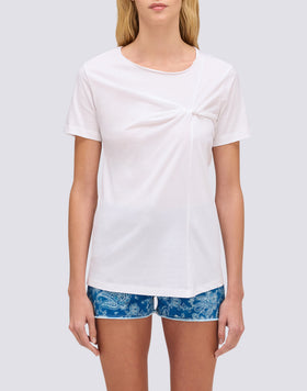 WOMEN'S T-SHIRT WITH WIDE NECK AND FRONT KNOT