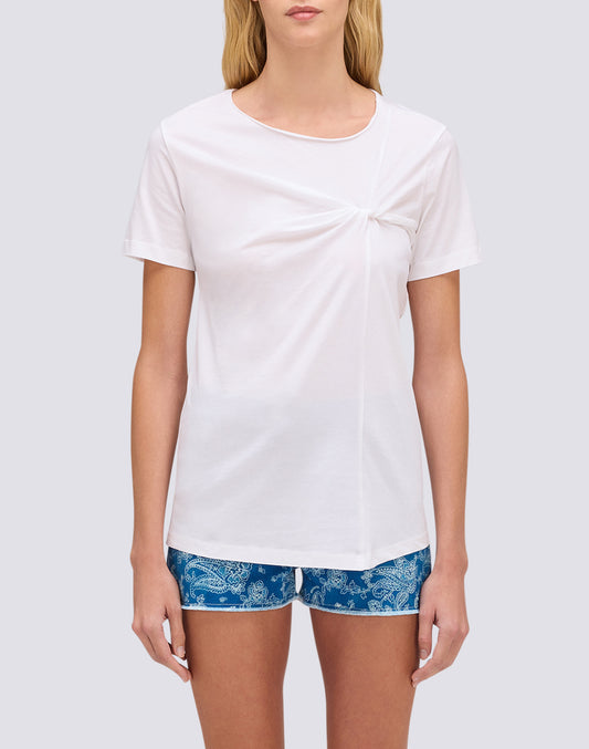 WOMEN'S T-SHIRT WITH WIDE NECK AND FRONT KNOT