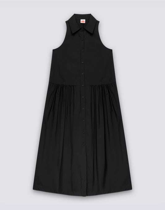 VESTIDO LARGO DE MUJER ESTILO CAMISA EN POPELÍN DE ALGODÓN SIN MANGAS