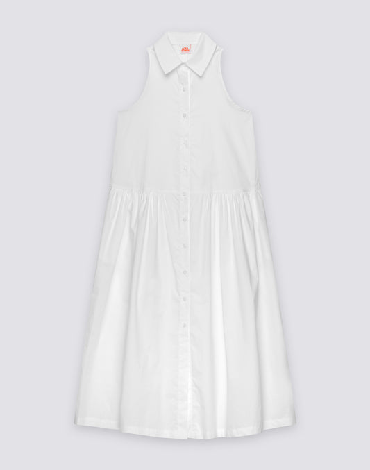 VESTIDO LARGO DE MUJER ESTILO CAMISA EN POPELÍN DE ALGODÓN SIN MANGAS