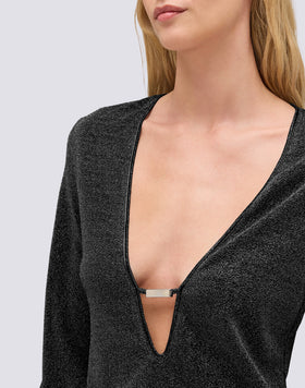 VESTIDO CORTO DE MUJER DE LUREX CON ESCOTE PROFUNDO