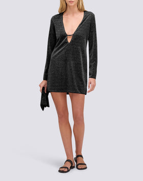 VESTIDO CORTO DE MUJER DE LUREX CON ESCOTE PROFUNDO