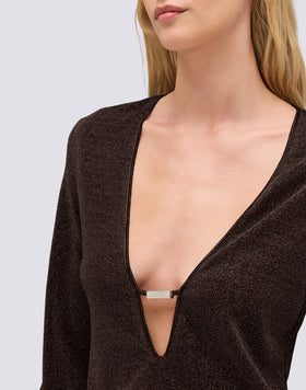 WOMEN'S SHORT LUREX DRESS WITH DEEP NECKLINE