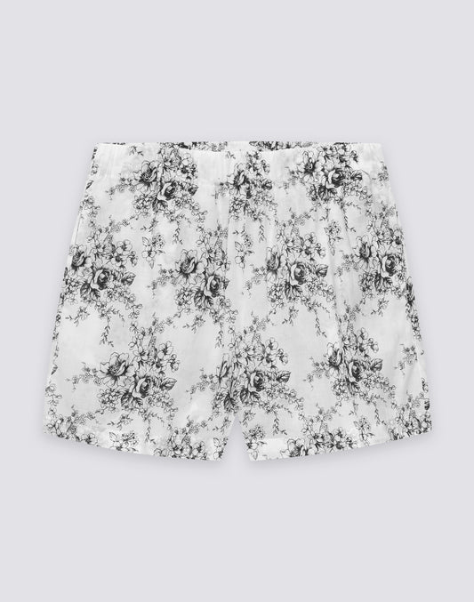 PANTALONES CORTOS DE MUJER CON CINTURA ELÁSTICA Y ESTAMPADO ROSE DE JOIE