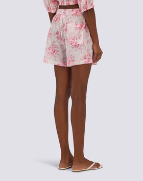 WOMEN'S ELASTICATED WAIST SHORTS WITH ROSE DE JOIE PRINT