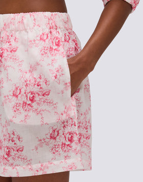 WOMEN'S ELASTICATED WAIST SHORTS WITH ROSE DE JOIE PRINT