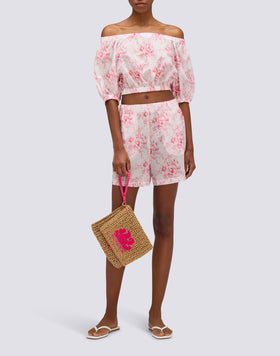 WOMEN'S ELASTICATED WAIST SHORTS WITH ROSE DE JOIE PRINT