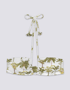 BIKINI TOP WITH ADJUSTABLE STRAPS AND BOTANICAL PRINT TASSELS