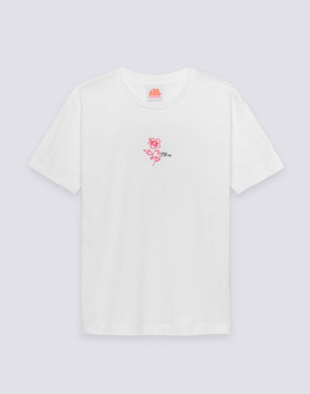 WOMEN'S T-SHIRT WITH EMBROIDERED AND PRINTED HIBISCUS