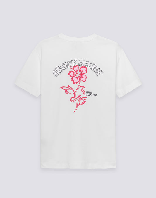 T-SHIRT DONNA CON IBISCO RICAMATO E STAMPATO