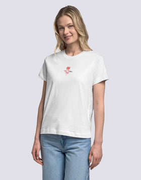 WOMEN'S T-SHIRT WITH EMBROIDERED AND PRINTED HIBISCUS