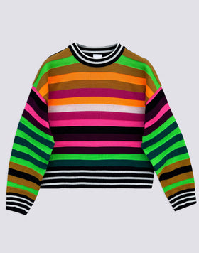 PULL COL ROND À RAYURES MULTICOLORE POUR FEMME