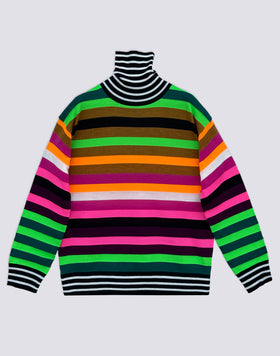 PULL COL MONTANT À RAYURES MULTICOLORE POUR FEMME
