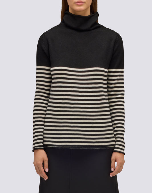 WOMEN'S HIGH NECK SWEATER WITH STRIPED DETAIL