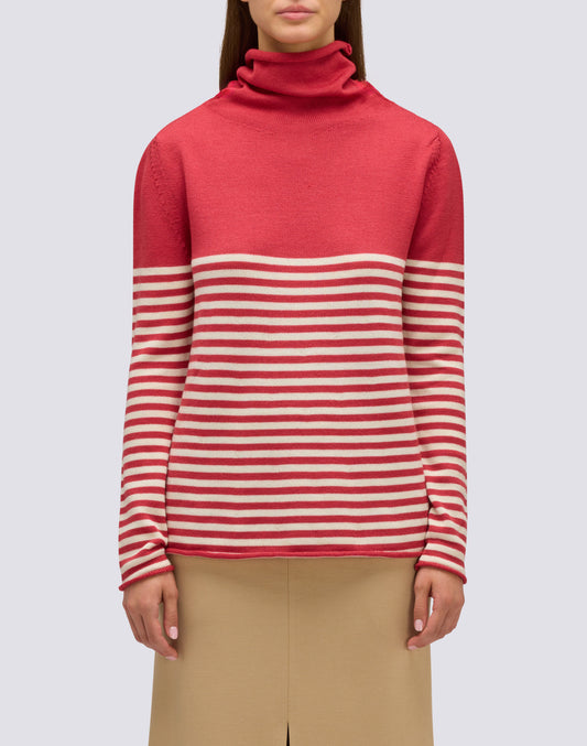 WOMEN'S HIGH NECK SWEATER WITH STRIPED DETAIL