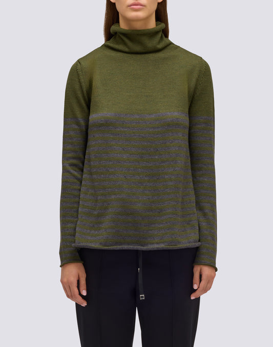 WOMEN'S HIGH NECK SWEATER WITH STRIPED DETAIL