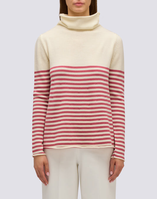 WOMEN'S HIGH NECK SWEATER WITH STRIPED DETAIL