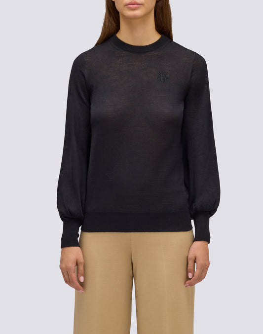 WOMEN'S CREW NECK WOOL SWEATER WITH NARROW SLEEVES