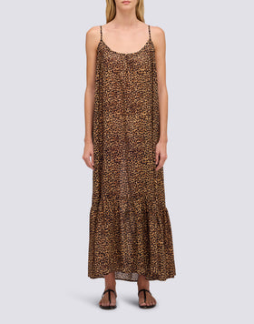 LONG WOMEN'S COTTON VOILE DRESS WITH ANIMAL PRINT
