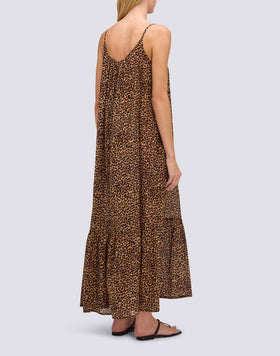 LONG WOMEN'S COTTON VOILE DRESS WITH ANIMAL PRINT