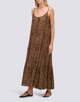 LONG WOMEN'S COTTON VOILE DRESS WITH ANIMAL PRINT