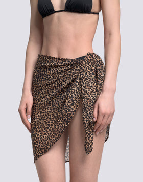 COTTON VOILE SARONG WITH LEOPARD PRINT
