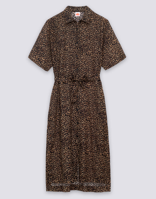 VESTIDO CAMISA DE MUJER CON ESTAMPADO ANIMALIER Y CINTURÓN DESMONTABLE