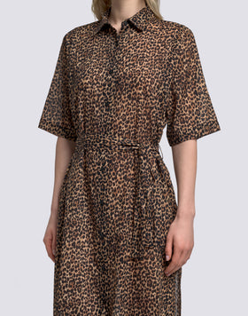 VESTIDO CAMISA DE MUJER CON ESTAMPADO ANIMALIER Y CINTURÓN DESMONTABLE