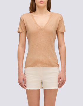 HALF-SLEEVED LINEN T-SHIRT