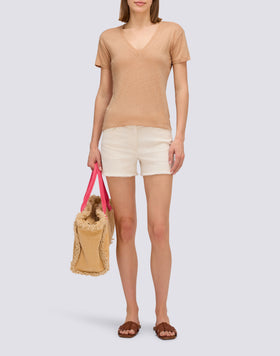 HALF-SLEEVED LINEN T-SHIRT