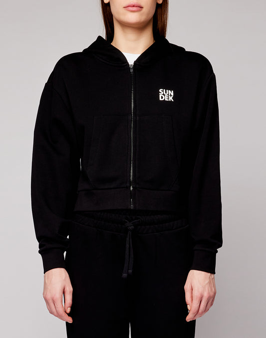 HOODED FULL ZIP FLEECE WITH LOGO PRINT