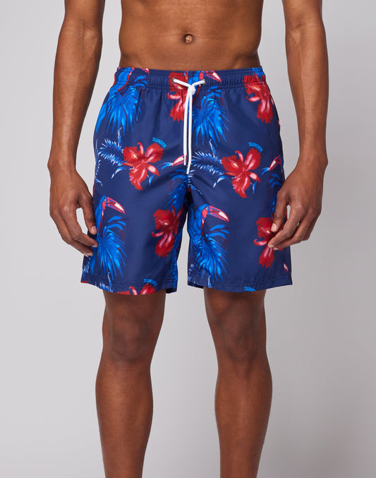 LONG BOARDSHORT WITH ELASTICATED WAIST AND TOUCANTRIP PRINT